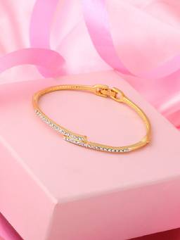 Estele - Gold Plated Sleek Designer Cuff Bracelet with Crystals for Women